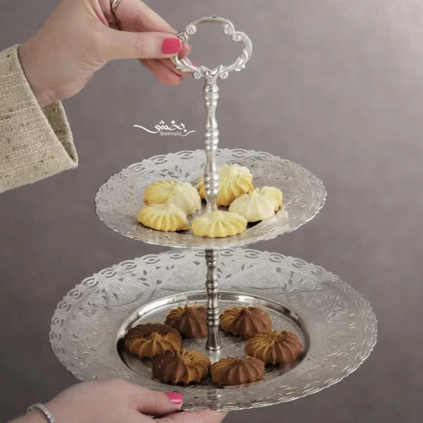 شیرینی خوری نقره دو طبقه گرد تبریز