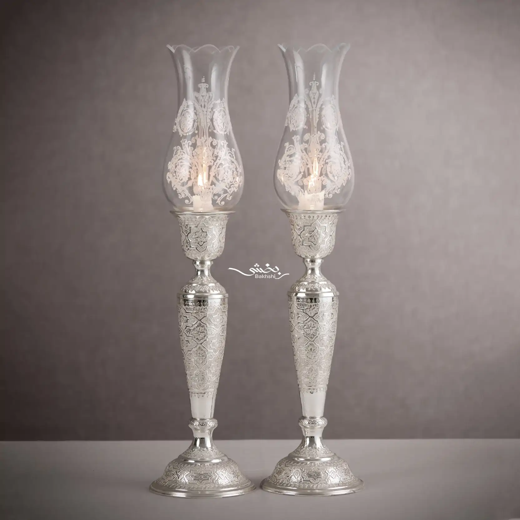 IMG_0943 یک جفت شمعدان نقره حبابخور قلم اسلیمی