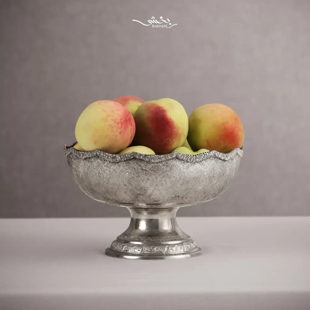 کاسه نقره پایه گلدانی قلم ترنج