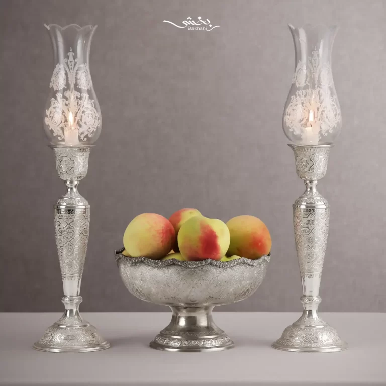 کاسه نقره پایه گلدانی قلم ترنج