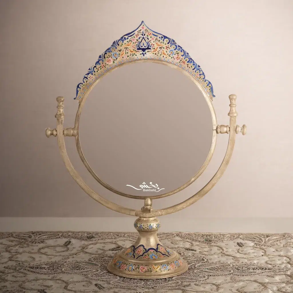ست آینه گهواره ای و شمعدان نقره میناکاری