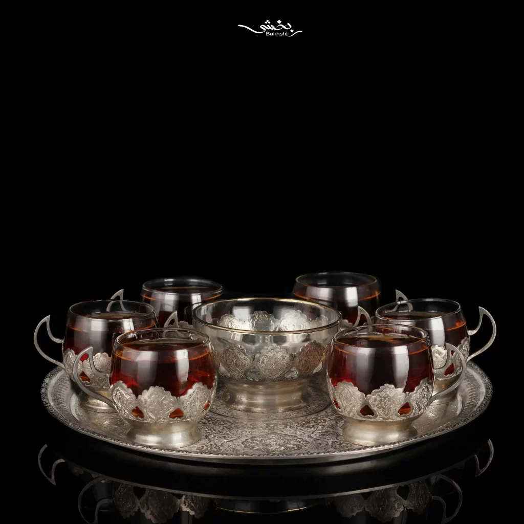 ست چایخوری نقره قلم ترنج ریزقلم قدیمی