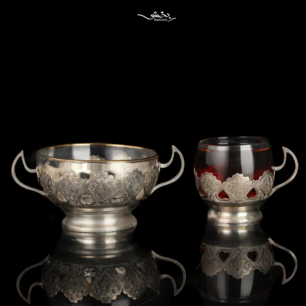 ست چایخوری نقره قلم ترنج ریزقلم قدیمی