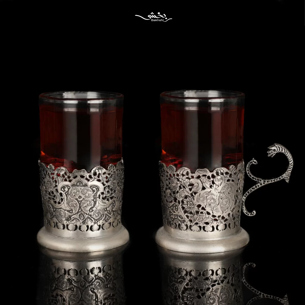انگاره چای خوری نقره شش عددی مشبک اعلا