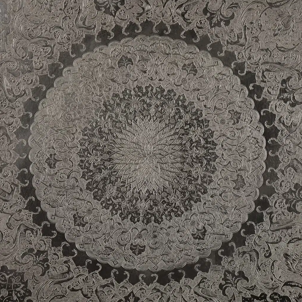 سینی نقره گرد قلم ترنج