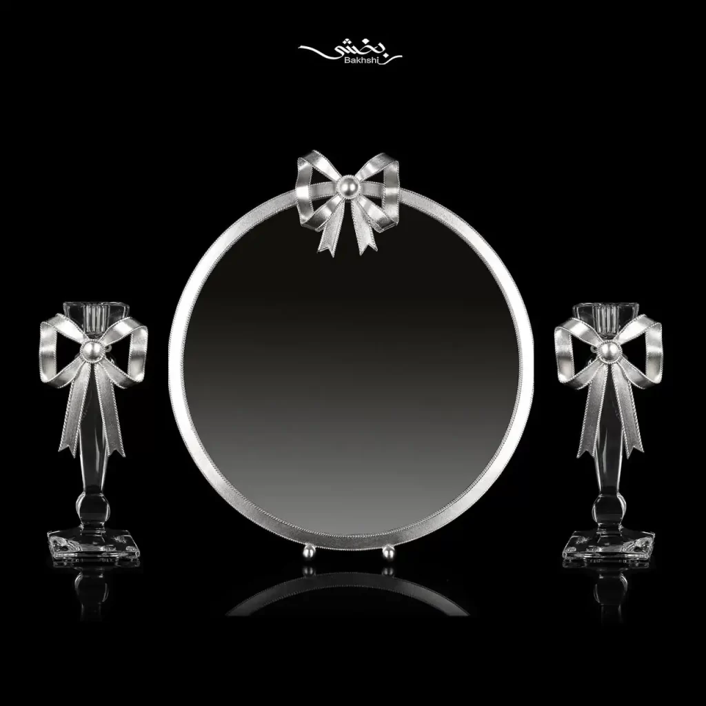 آینه گرد نقره پاپیون
