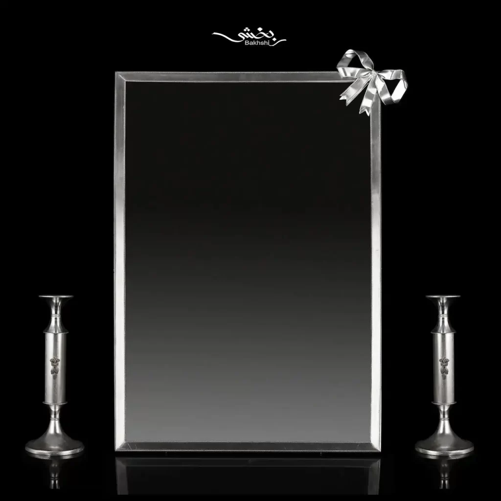 ست آینه مستطیل و شمعدان پاپیون نقره