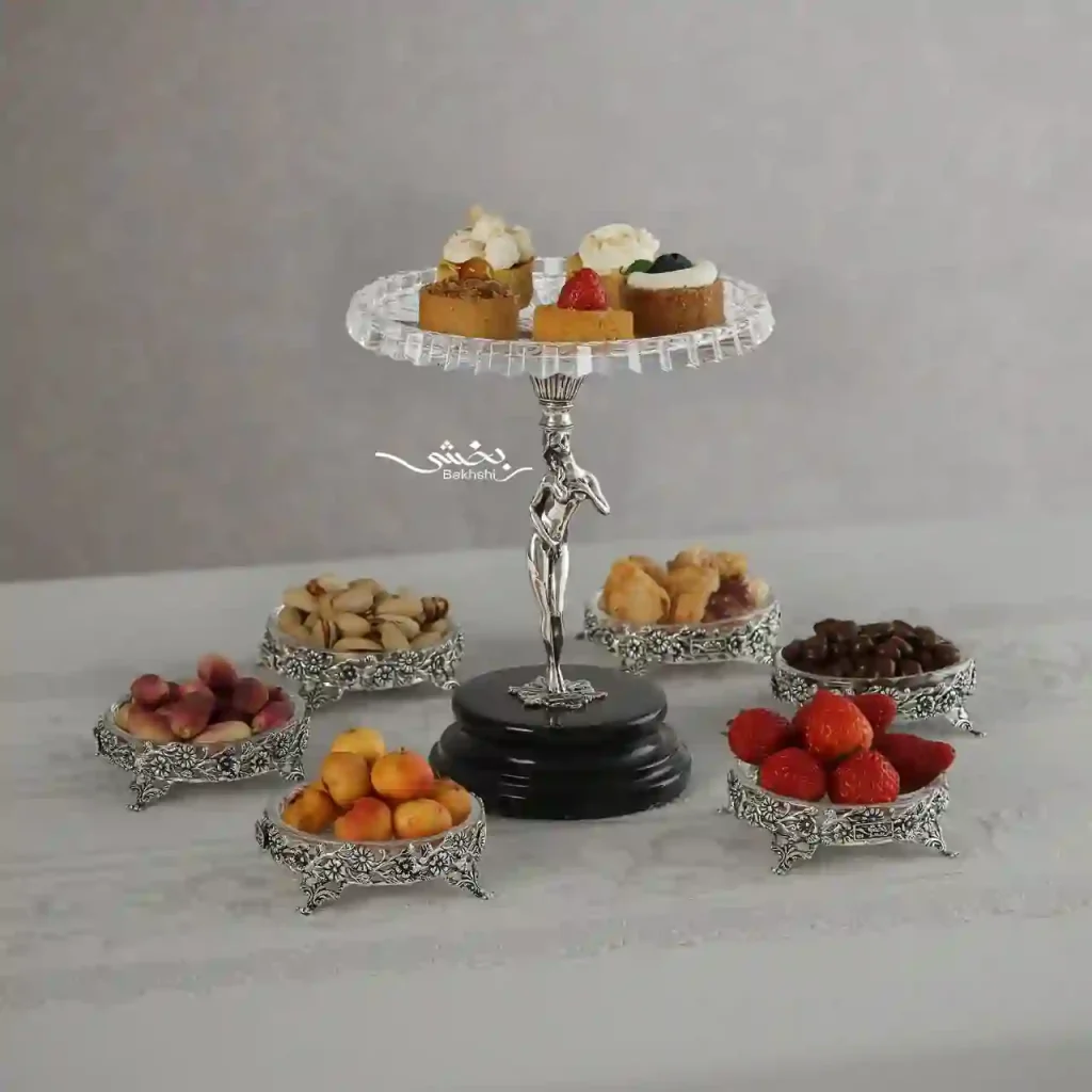 شیرینی خوری کریستال نقره قلم ریخته گری