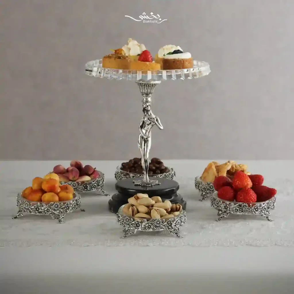 شیرینی خوری کریستال نقره قلم ریخته گری