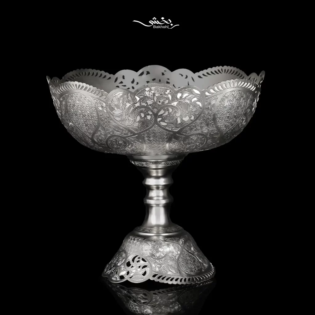 کاسه نقره پایه دار قلم تبریز