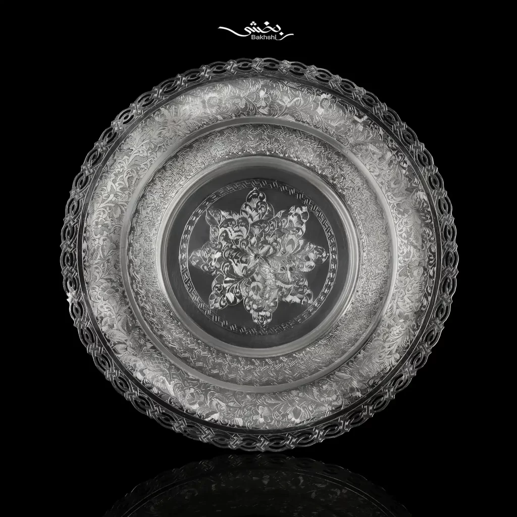 شیرینی خوری نقره گرد پایه دار قلم تبریز