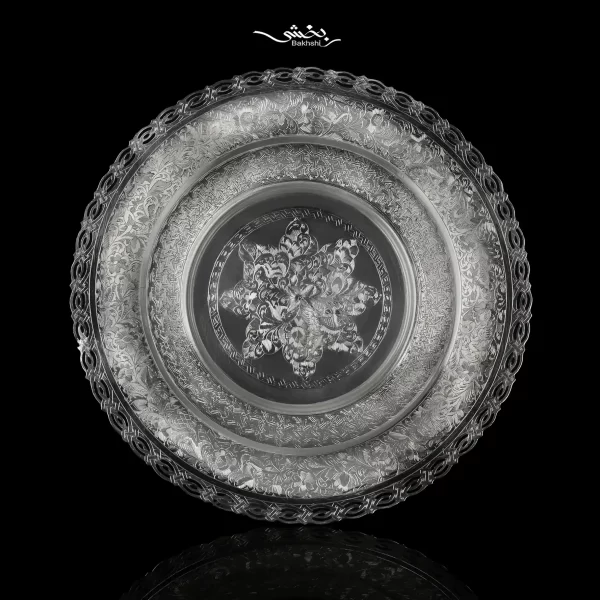 شیرینی خوری نقره گرد پایه دار قلم تبریز