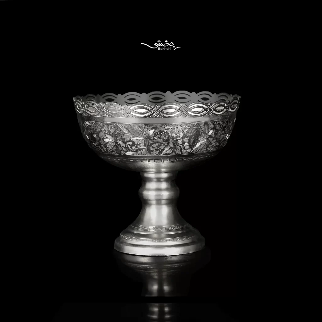 کاسه پایه دار نقره قلم تبریز