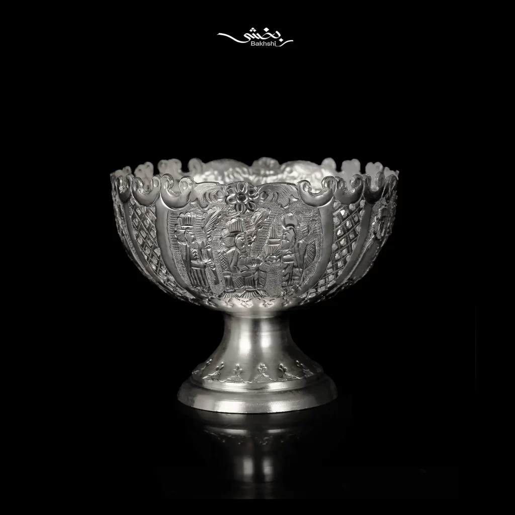 کاسه پایه دار نقره قلم تخت جمشید