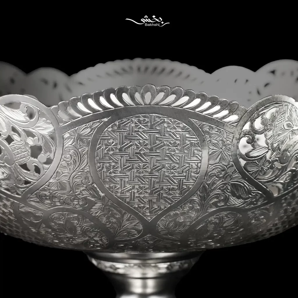 کاسه نقره پایه دار قلم تبریز