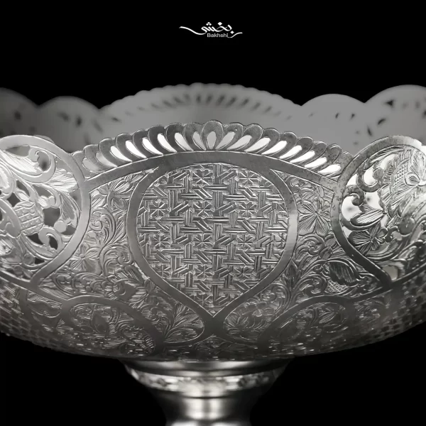 کاسه نقره پایه دار قلم تبریز