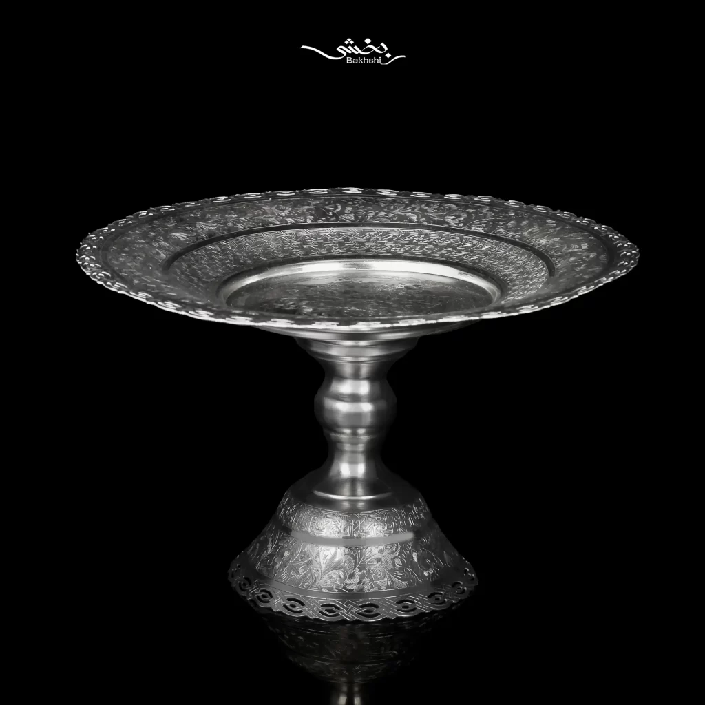 شیرینی خوری نقره گرد پایه دار قلم تبریز