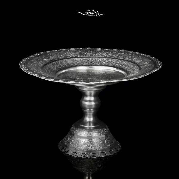 شیرینی خوری نقره گرد پایه دار قلم تبریز