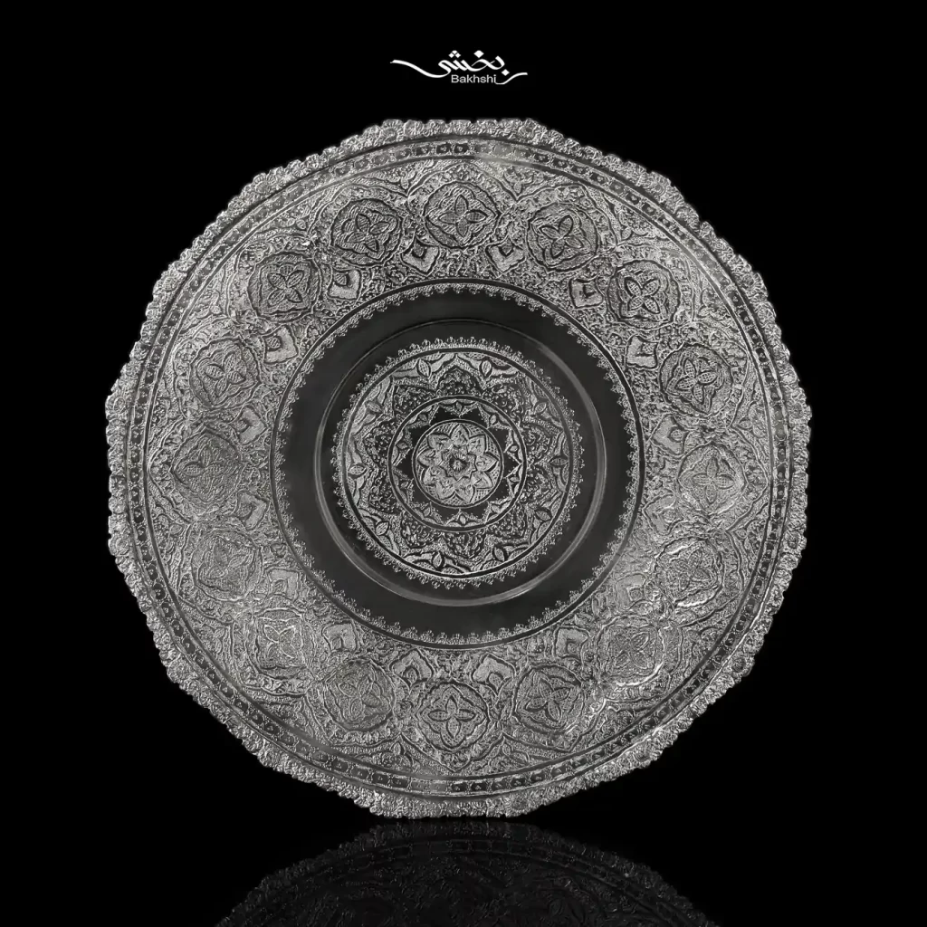 شیرینی خوری نقره قلم گل و مرغ پایه کوتاه