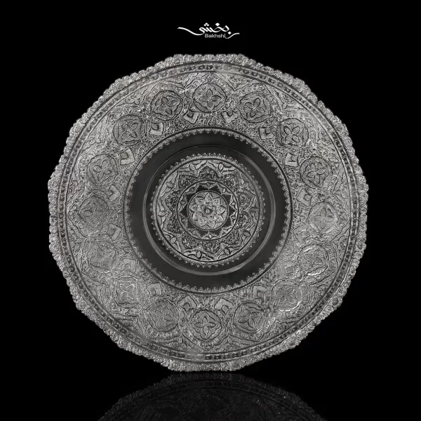 شیرینی خوری نقره قلم گل و مرغ پایه کوتاه