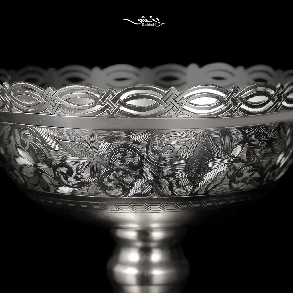 کاسه پایه دار نقره قلم تبریز