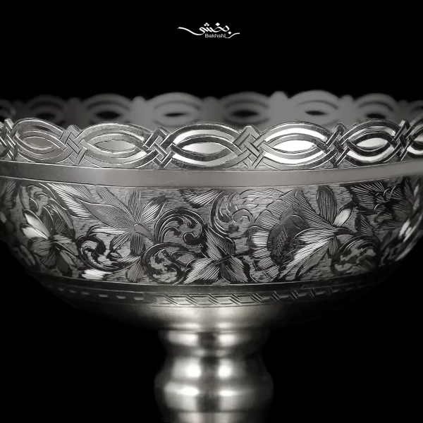 کاسه پایه دار نقره قلم تبریز