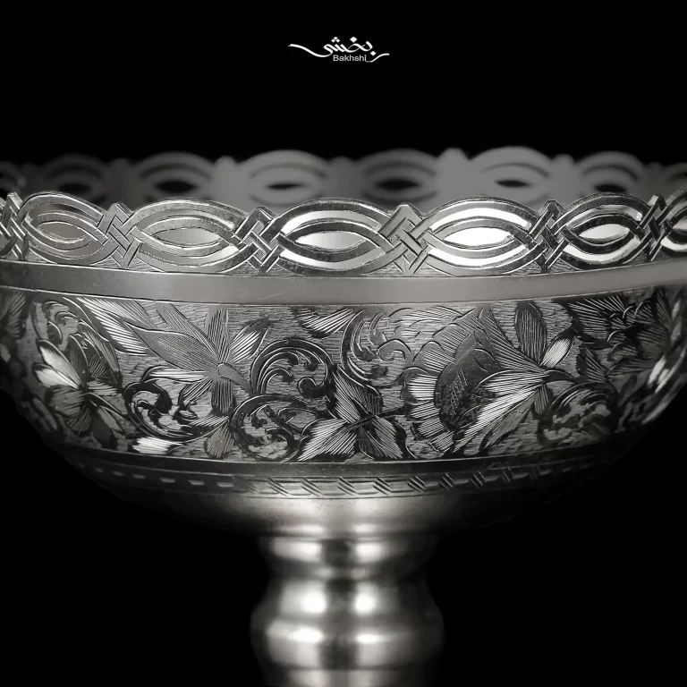 کاسه پایه دار نقره قلم تبریز