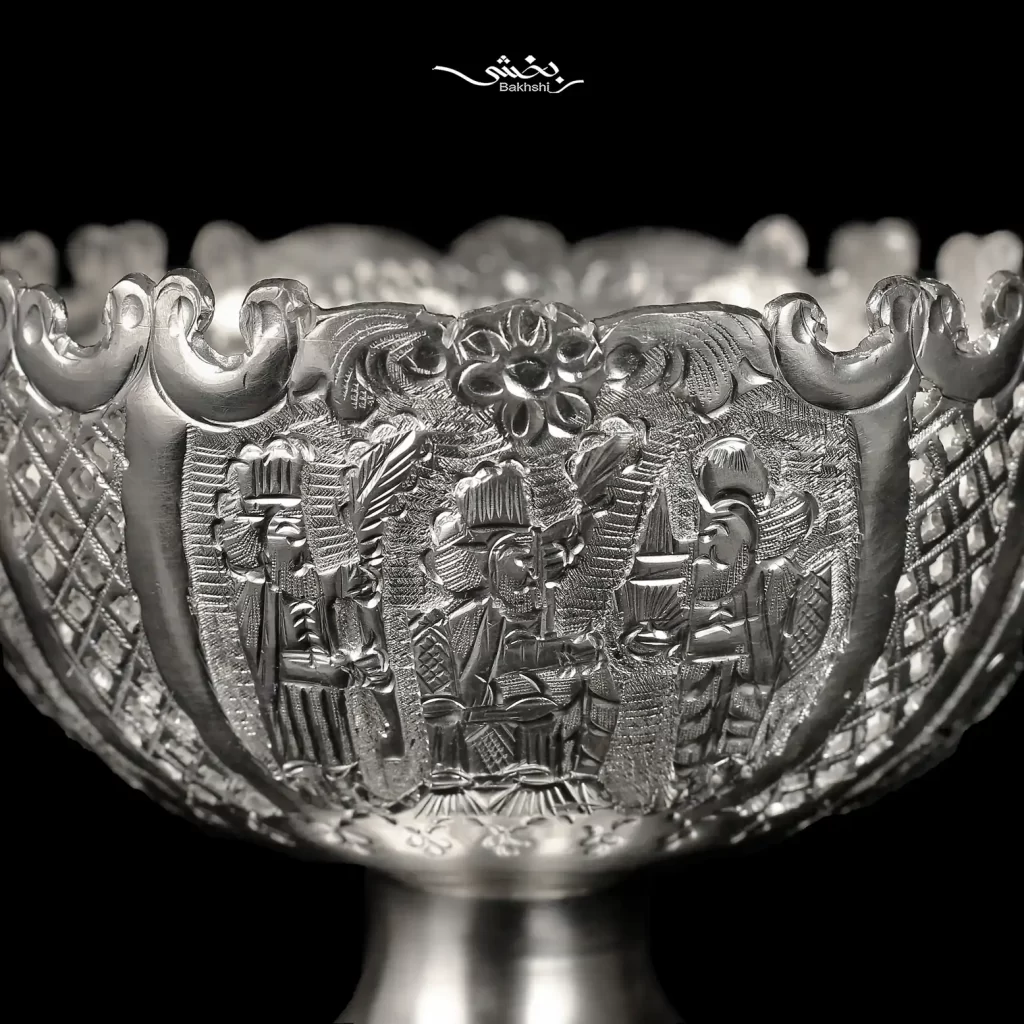 کاسه پایه دار نقره قلم تخت جمشید