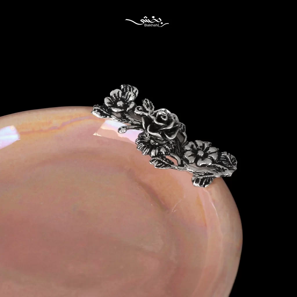 شیرینی خوری سرامیک نقره پایه دار شکوفه صورتی