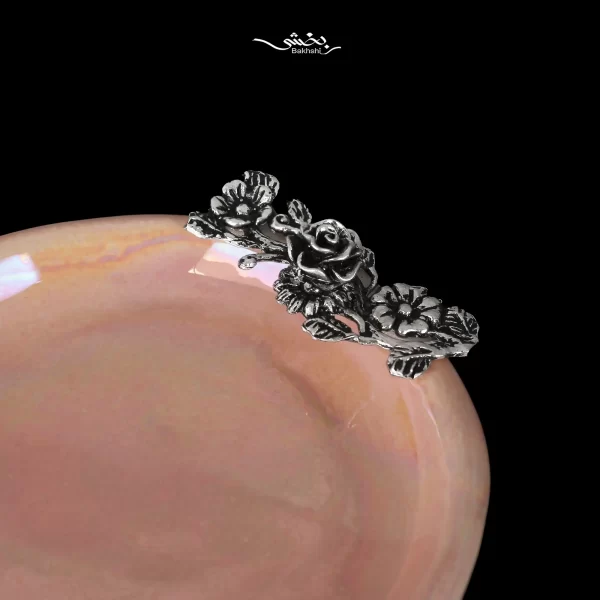 شیرینی خوری سرامیک نقره پایه دار شکوفه صورتی