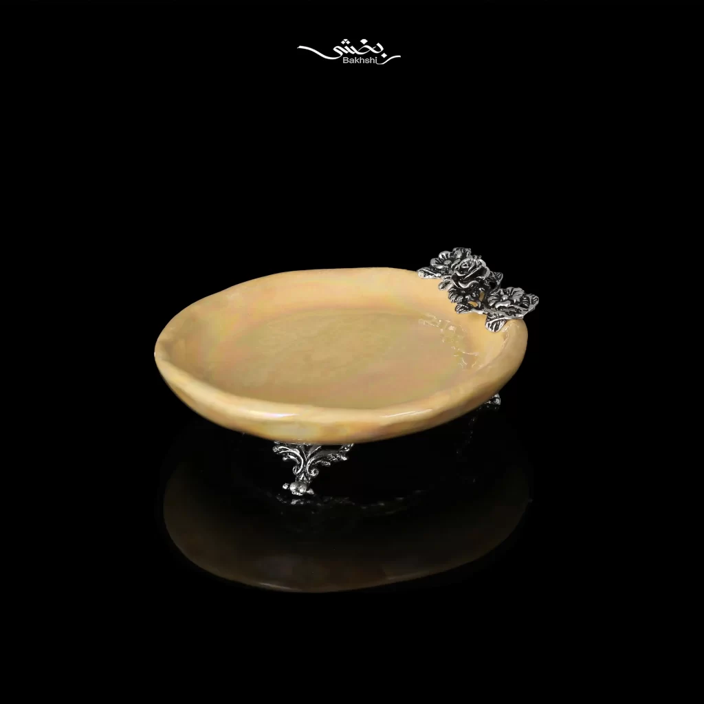 شیرینی خوری سرامیک نقره پایه دار شکوفه