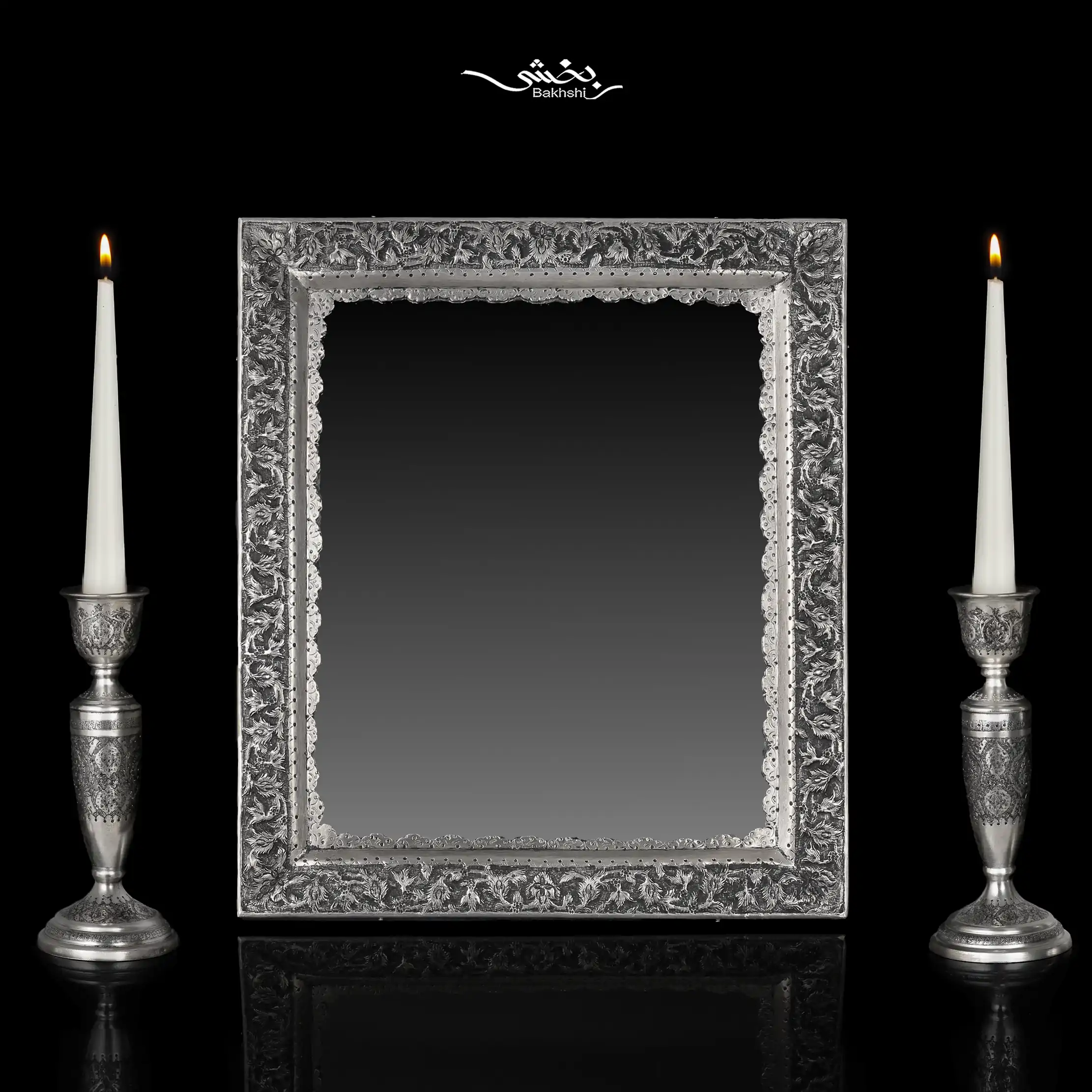 IMG_1460 ست آینه مستطیل گل و مرغ و شمعدان تک شاخه قلم ترنج