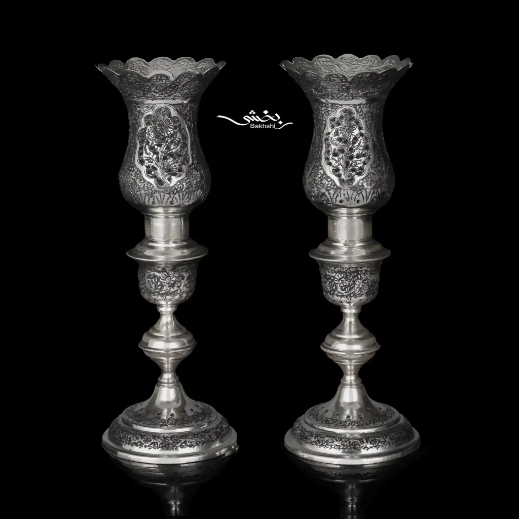 ست آینه گرد و شمعدان لاله بدون آویز گل و مرغ