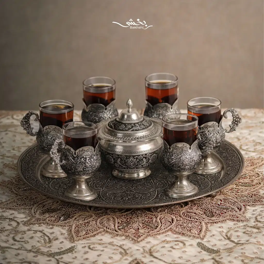 ست چای خوری نقره گل و مرغ درجه یک