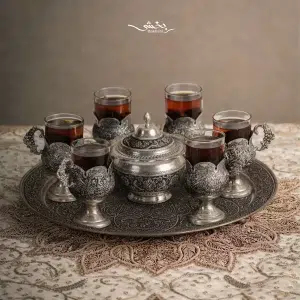 ست چای خوری نقره گل و مرغ درجه یک