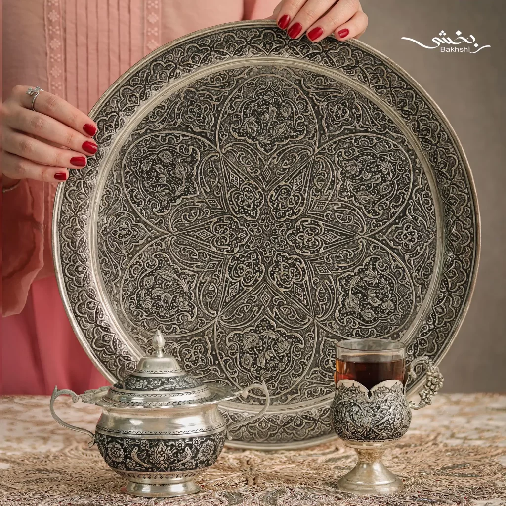 ست چای خوری نقره گل و مرغ درجه یک