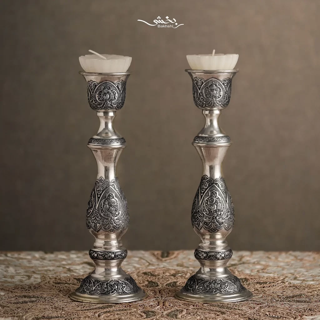 شمعدان نقره قلم گل و مرغ اعلا