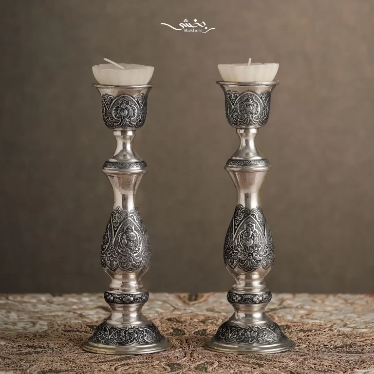 شمعدان نقره قلم گل و مرغ اعلا