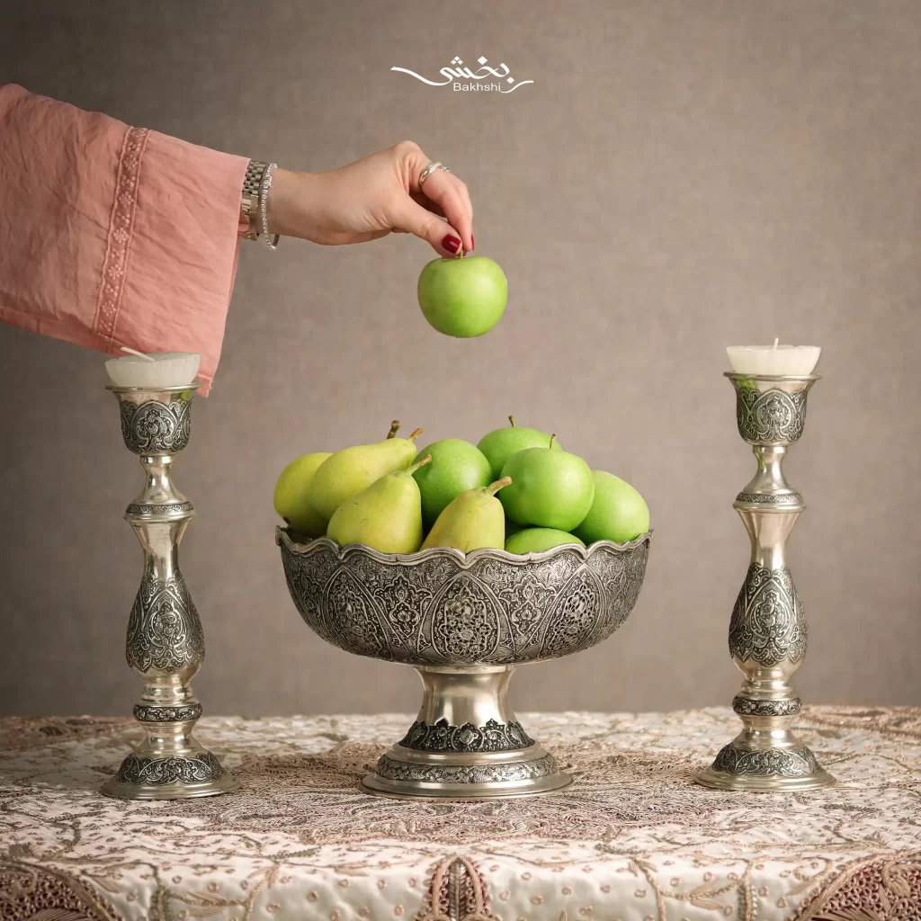 شمعدان نقره قلم گل و مرغ اعلا