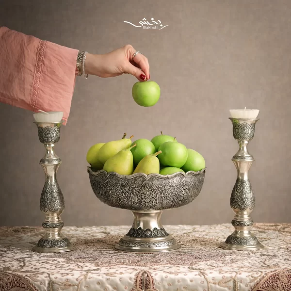 شمعدان نقره قلم گل و مرغ اعلا