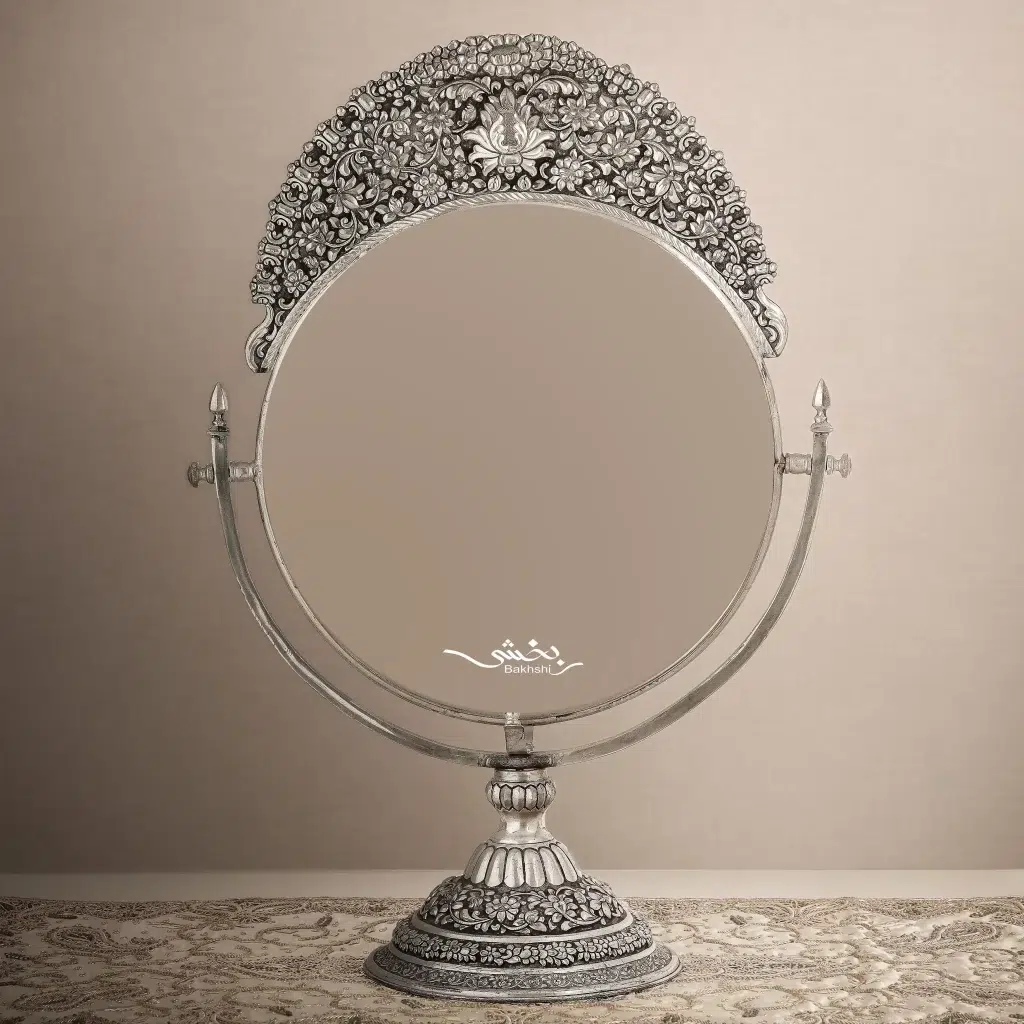 آینه نقره گهواره ای گل برجسته