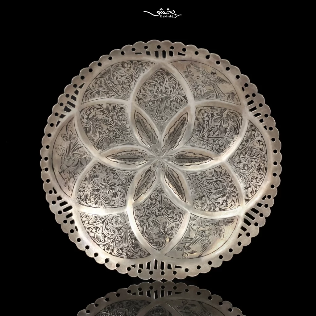 شیرینی خوری نقره 6 عددی قلم گل و مرغ