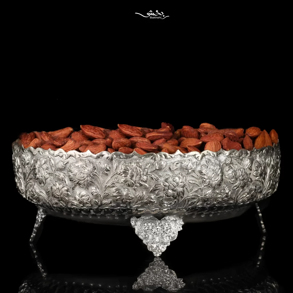 آجیل خوری نقره بیضی گل برجسته