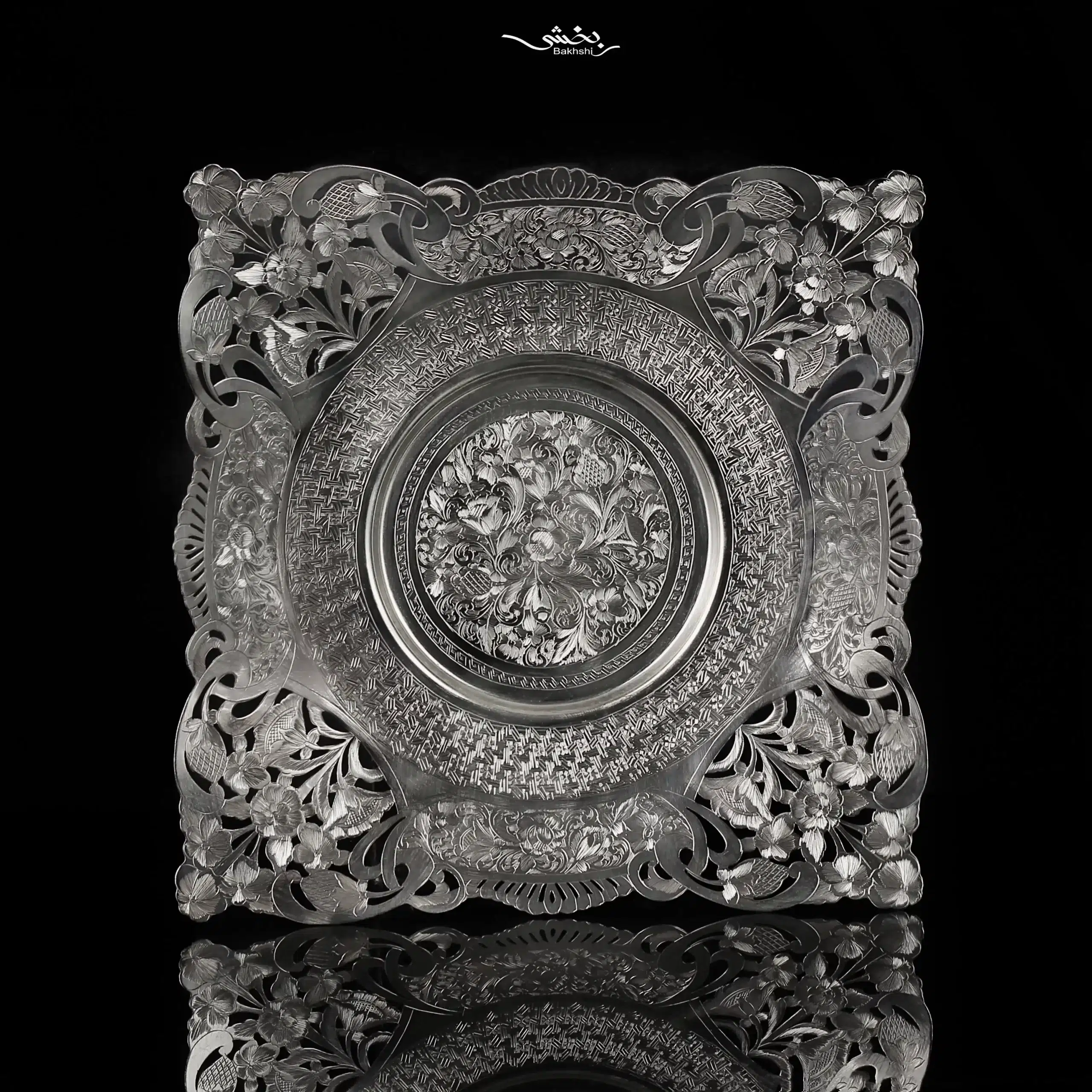 IMG_5814 شیرینی خوری مربع نقره پایه ریختگی قلم تبریز