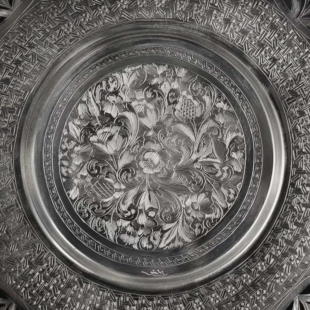 شیرینی خوری مربع نقره پایه ریختگی قلم تبریز