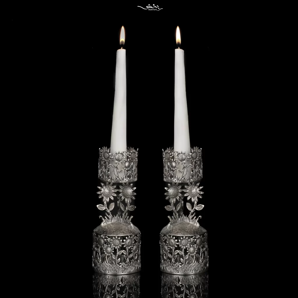 شمعدان نقره آفتابگردان قلم ریخته گری