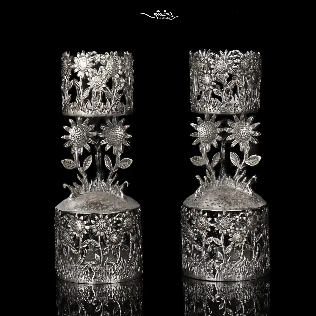 شمعدان نقره آفتابگردان قلم ریخته گری