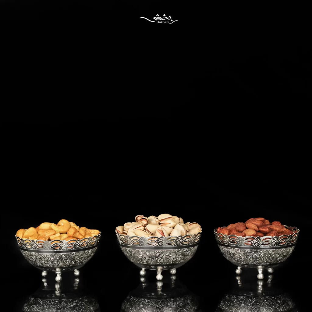 کاسه 6 عددی نقره پایه گلوله ای قلم تبریز