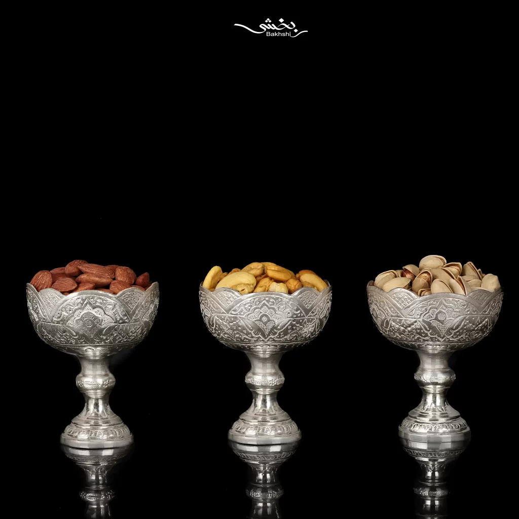 کاسه 6 عددی نقره پایه دار قلم اسلیمی