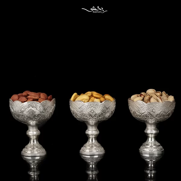 کاسه 6 عددی نقره پایه دار قلم اسلیمی